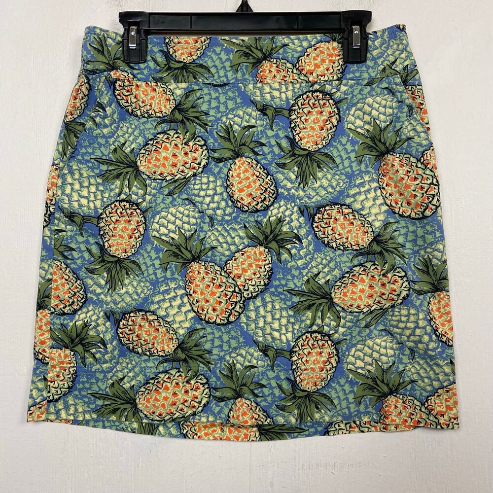Talbots Women's Blue Green Pineapple Cotton Stretch Skirt Size 8 Petite